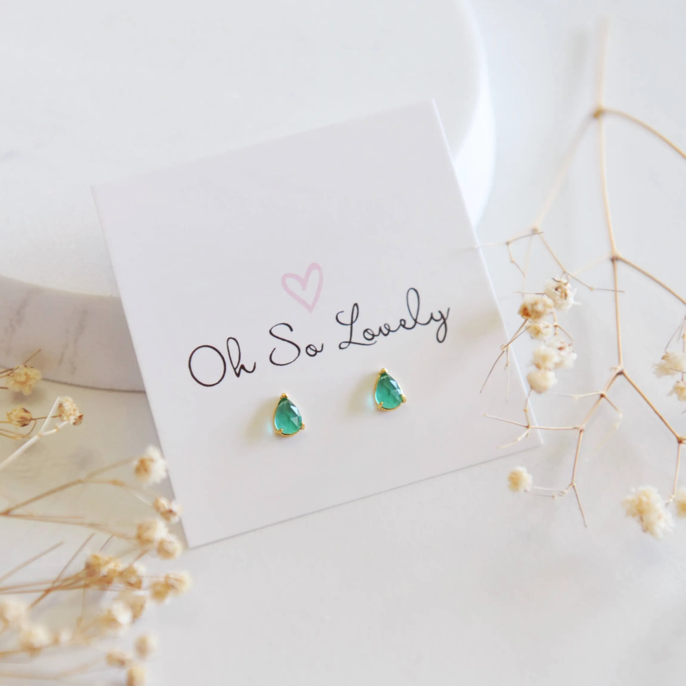 Oh So Lovely Emerald Tear Drop Stud Earrings