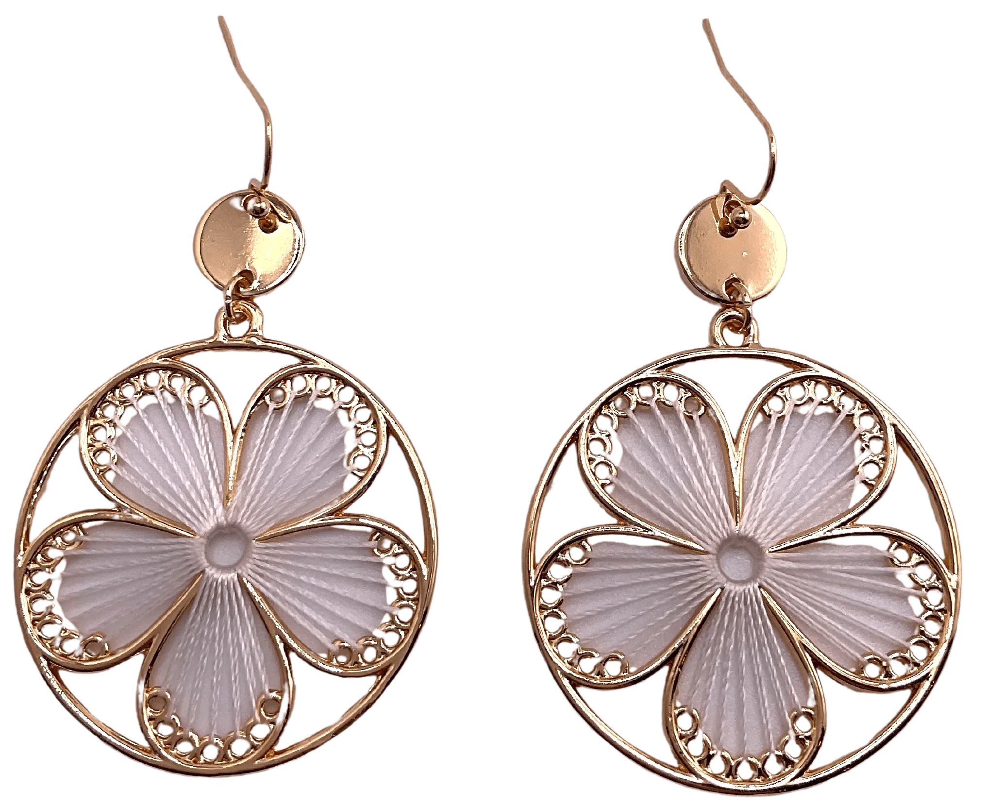Open Circle With Threaded Flower Earrings