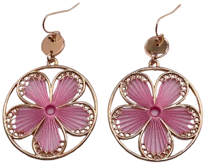 Open Circle With Threaded Flower Earrings
