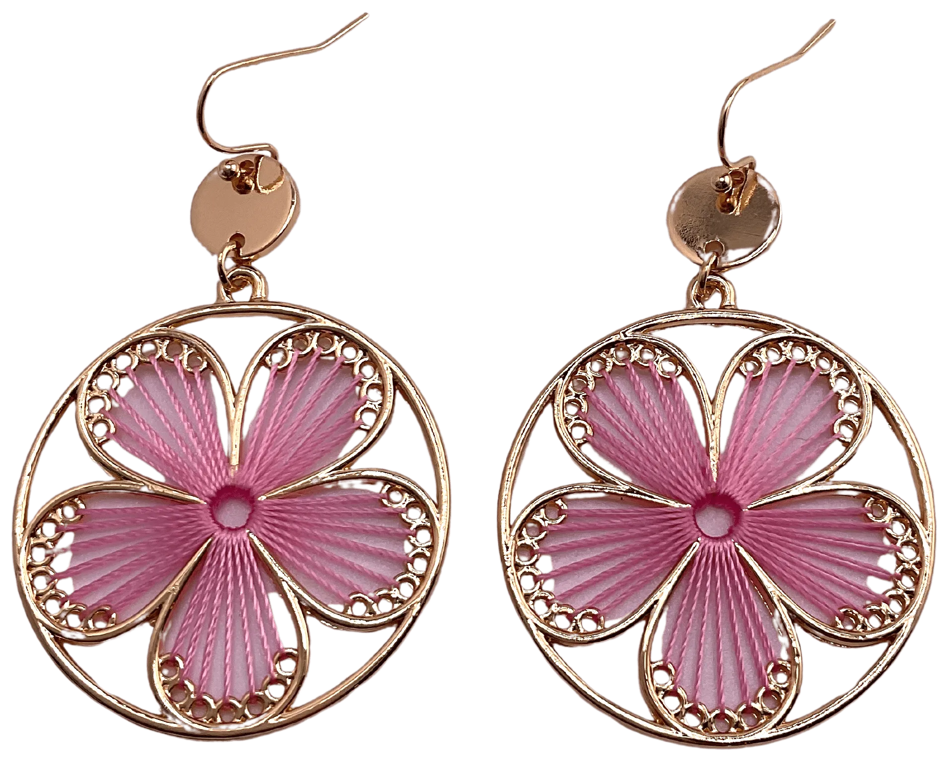 Open Circle With Threaded Flower Earrings