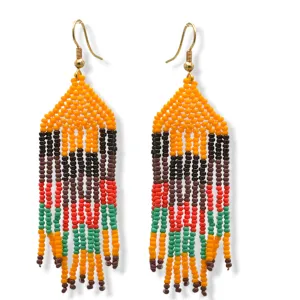 Orange and multi-color Bohemian Seed Bead Long Tassel Earrings#ER-1141