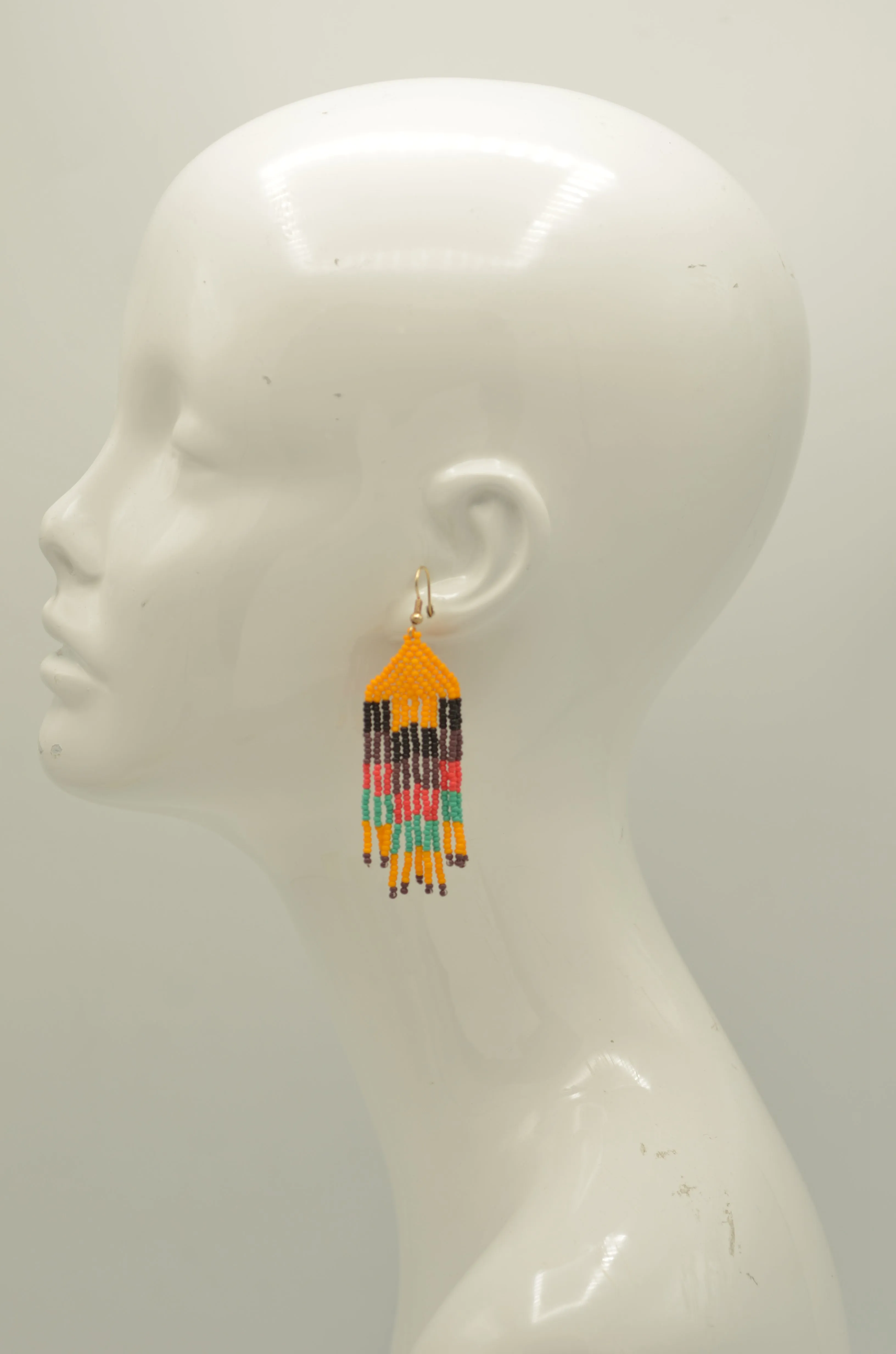 Orange and multi-color Bohemian Seed Bead Long Tassel Earrings#ER-1141