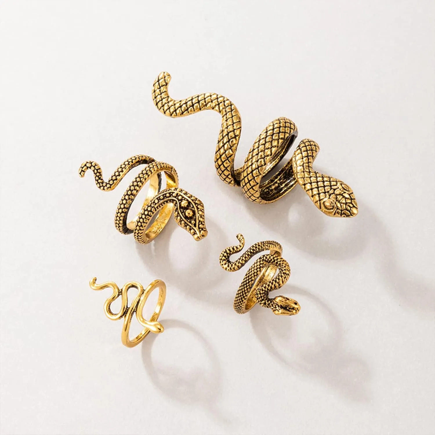 Otxas Gold Snake Ring - Adjustable Punk Boho Stacking Rings Set - Vintage Goth Silver Snake Ring Jewelry