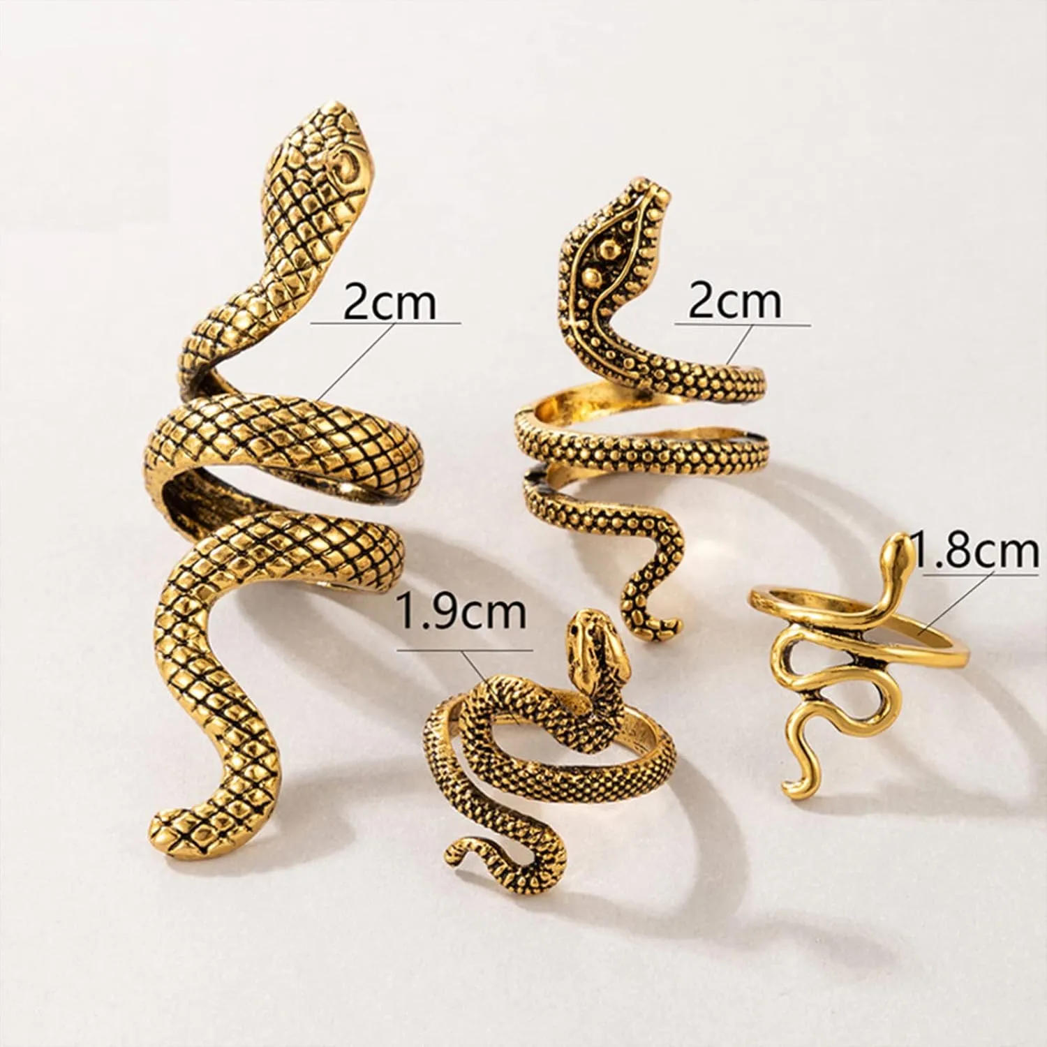 Otxas Gold Snake Ring - Adjustable Punk Boho Stacking Rings Set - Vintage Goth Silver Snake Ring Jewelry