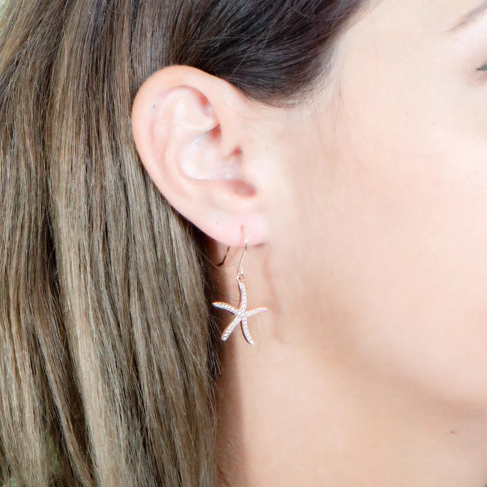 Pavé Sea Star Hook Earrings