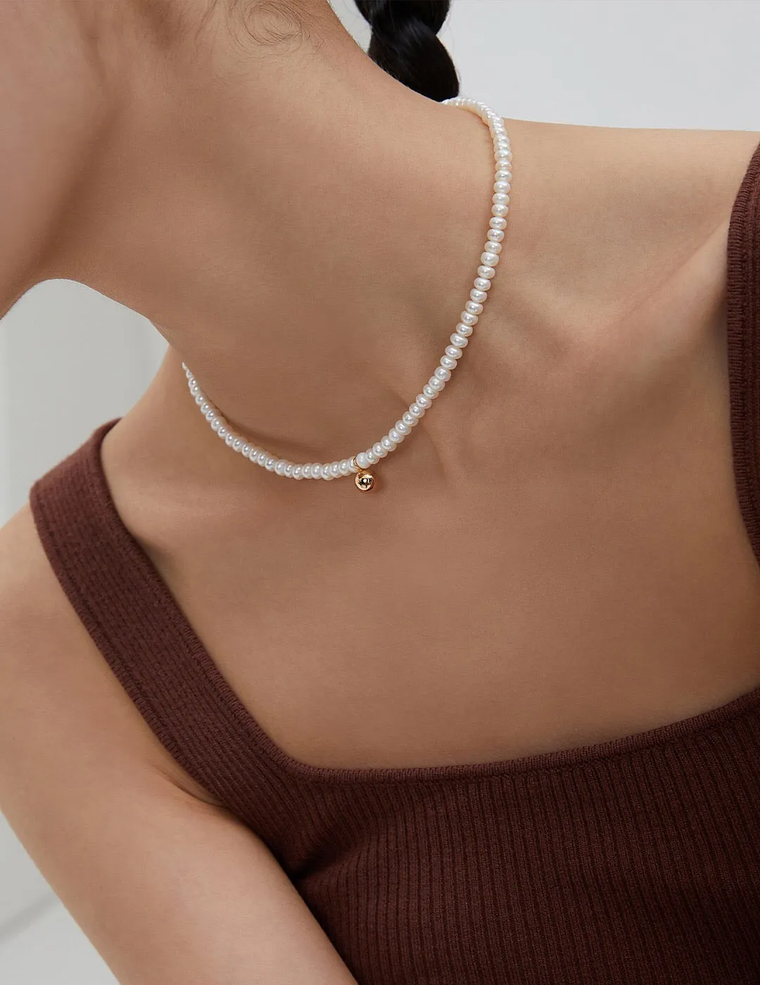 Pearl Beaded Necklace in Gold Vermeil