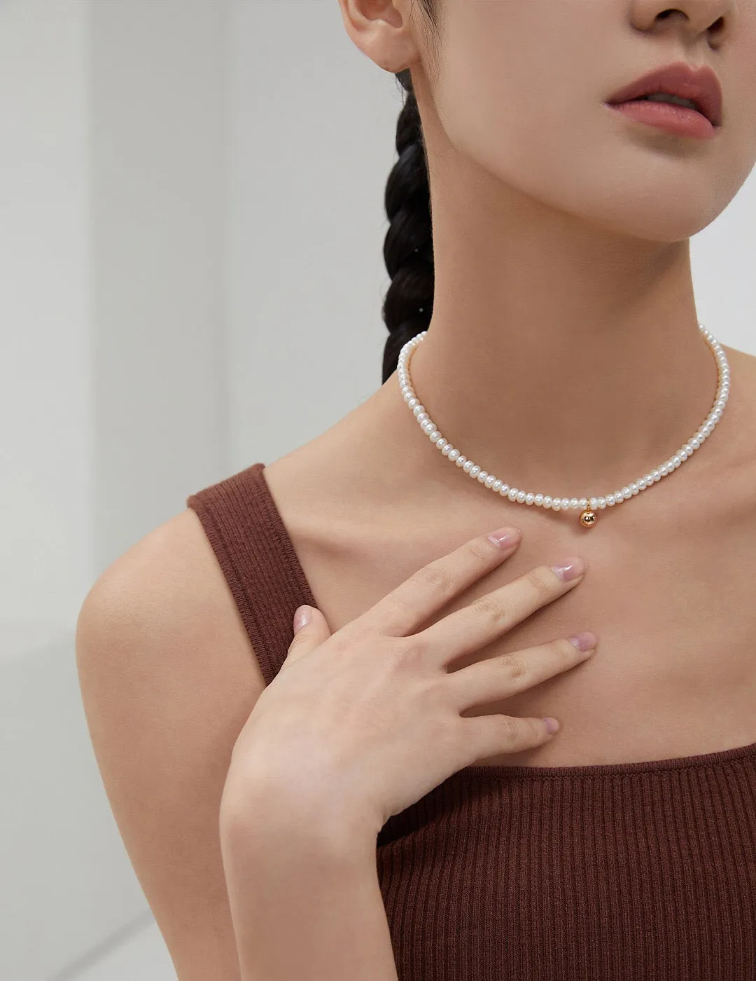 Pearl Beaded Necklace in Gold Vermeil