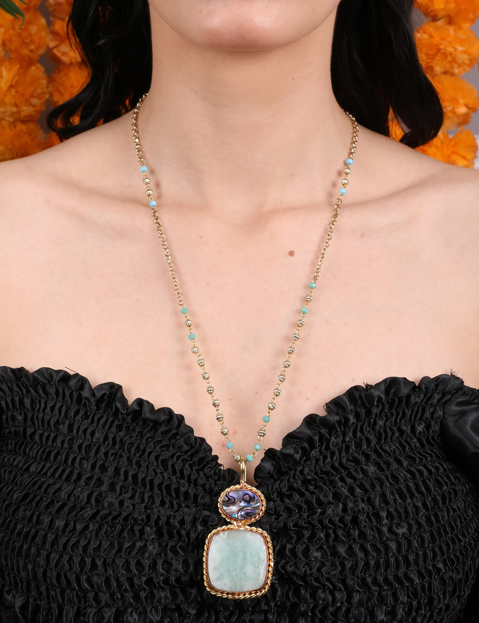 Pernia Pendant Necklace with Dual-Tone Beaded Chain