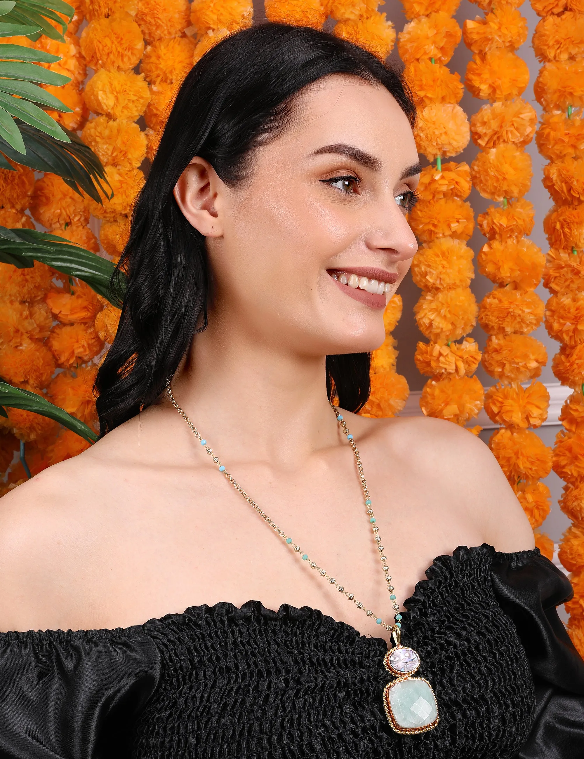 Pernia Pendant Necklace with Dual-Tone Beaded Chain