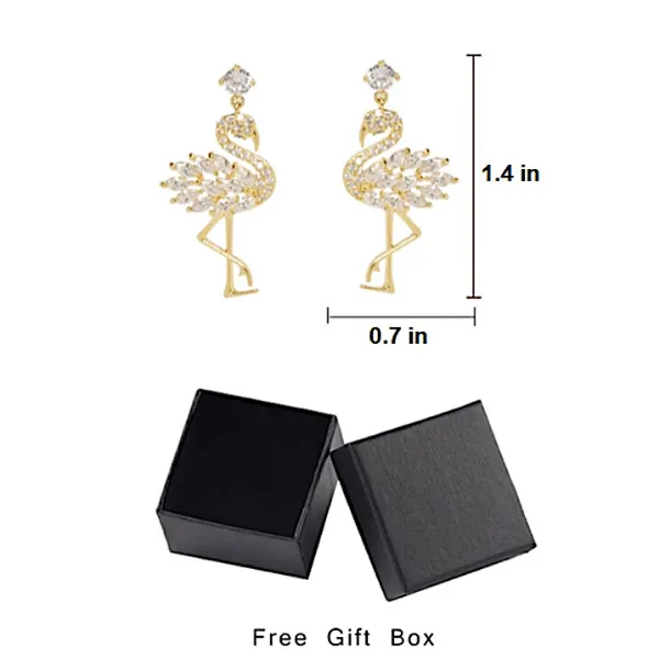 Petite Delicate CZ Cubic Zirconia Flamingo Dangling Drop Gold Earrings