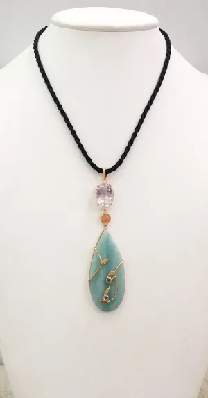 Pink Amethyst, Carnelian and Teardrop Jade Terra Firma Pendant