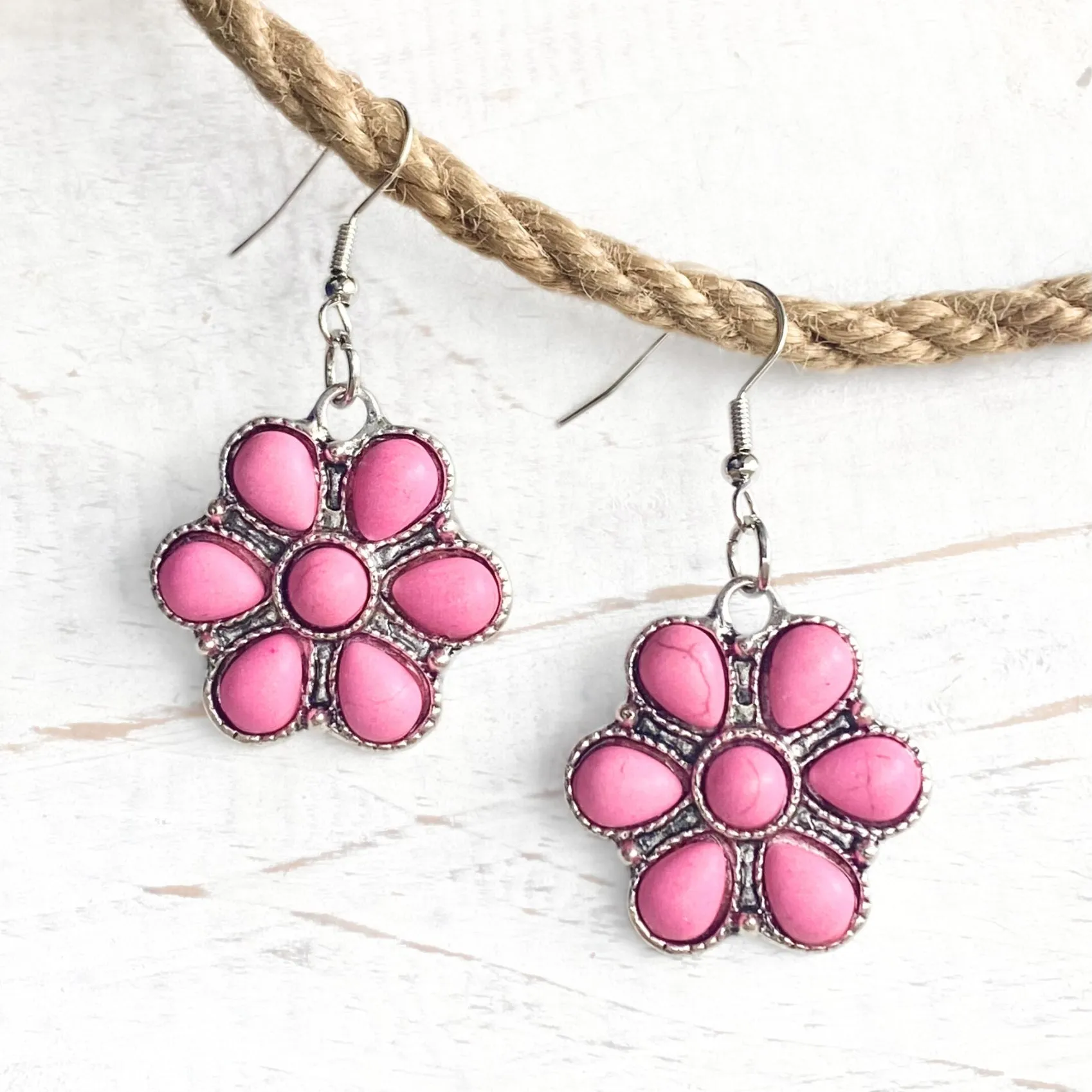 Pink Flower Boho Earrings