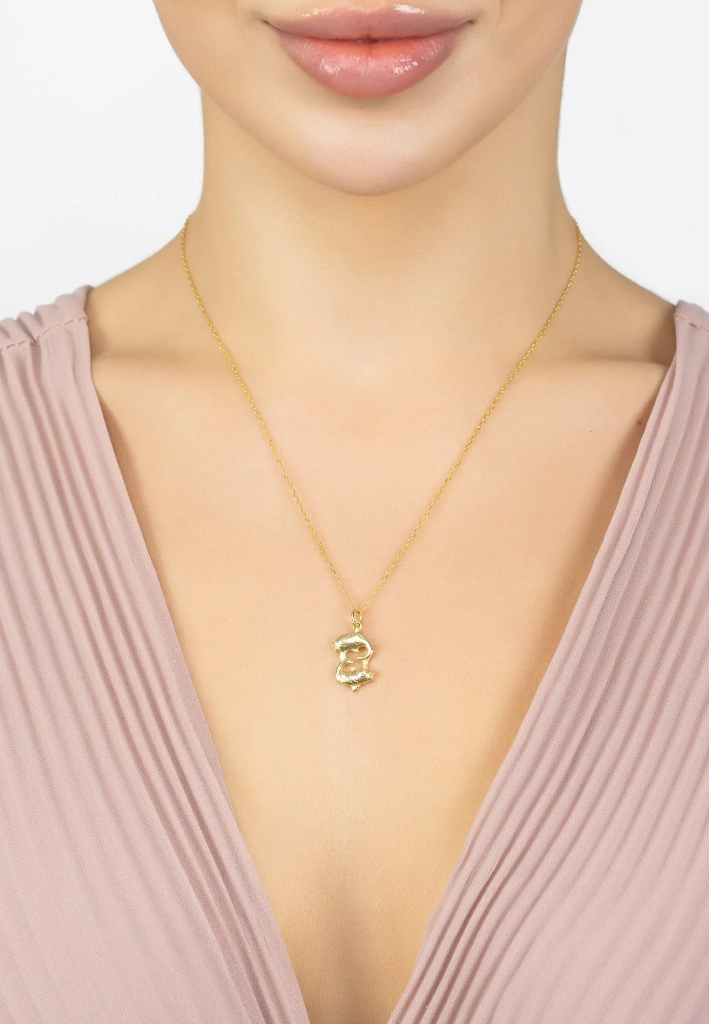 Pisces Zodiac Necklace in Gold-Plated Silver