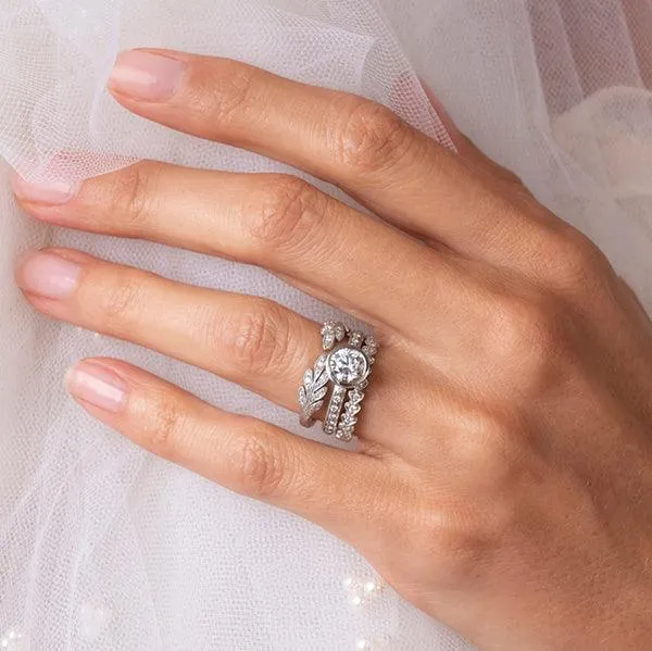 Platinum and Diamond Open Leafside Ring