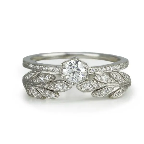 Platinum and Diamond Open Leafside Ring