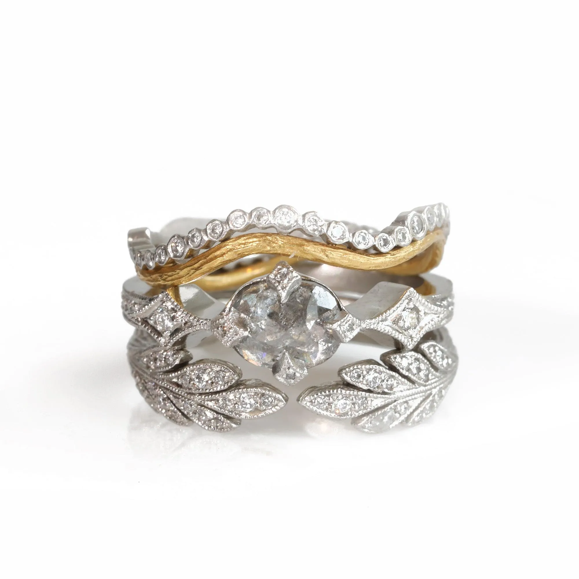 Platinum and Diamond Open Leafside Ring