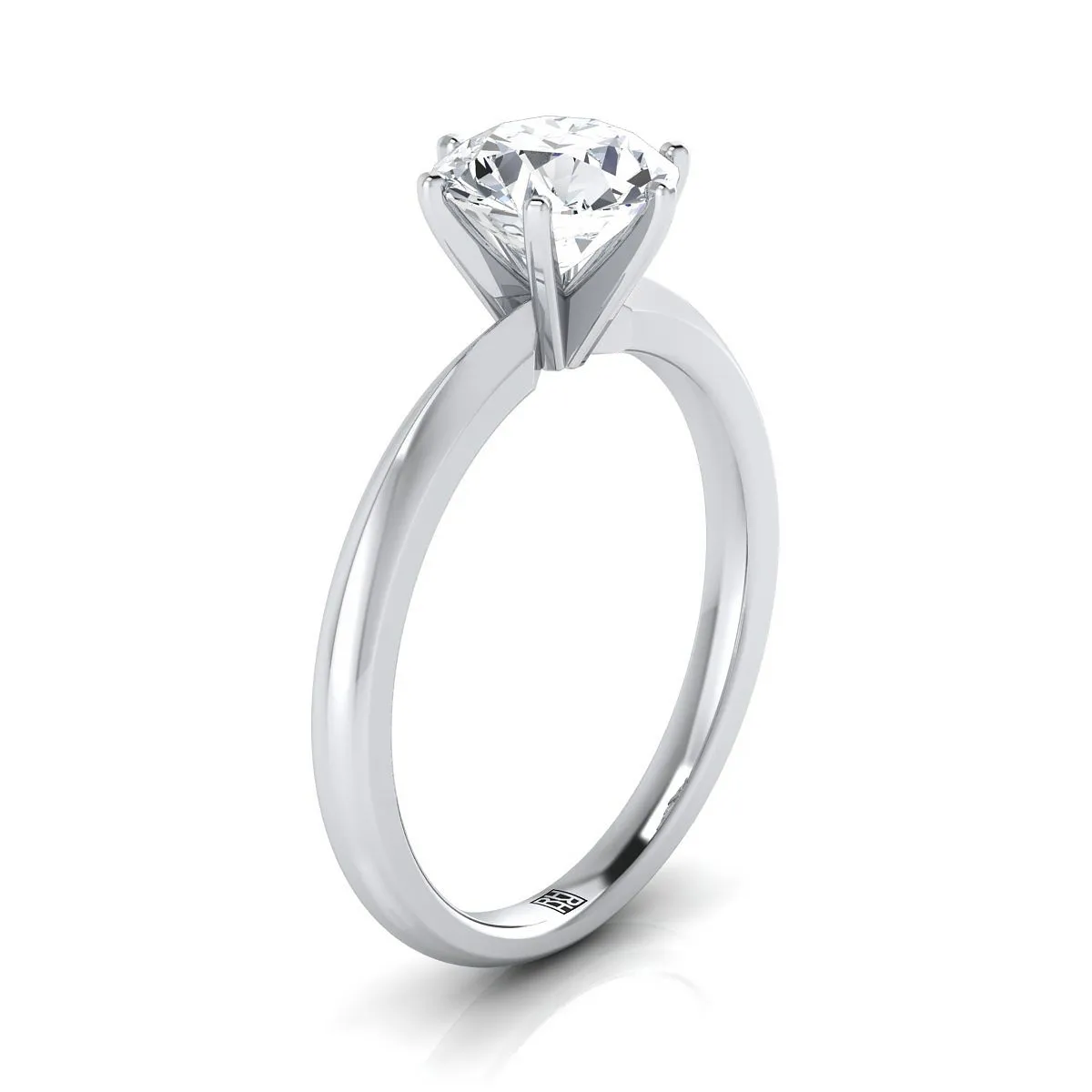 Platinum Round Brilliant Sapphire Pinched Comfort Fit Claw Prong Solitaire Engagement Ring