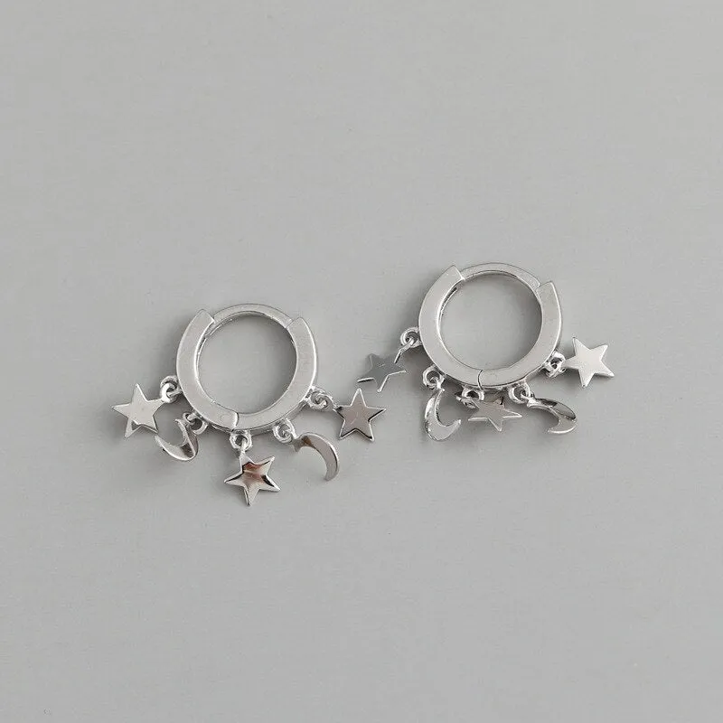 Punk Rock Bohemian Star Moon Tassel Hoop Earrings