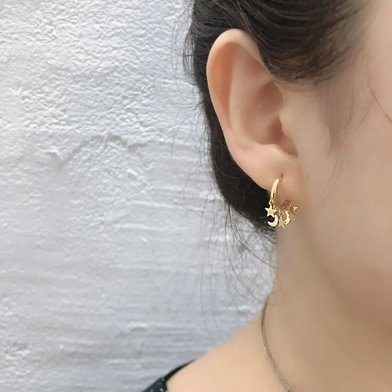 Punk Rock Bohemian Star Moon Tassel Hoop Earrings
