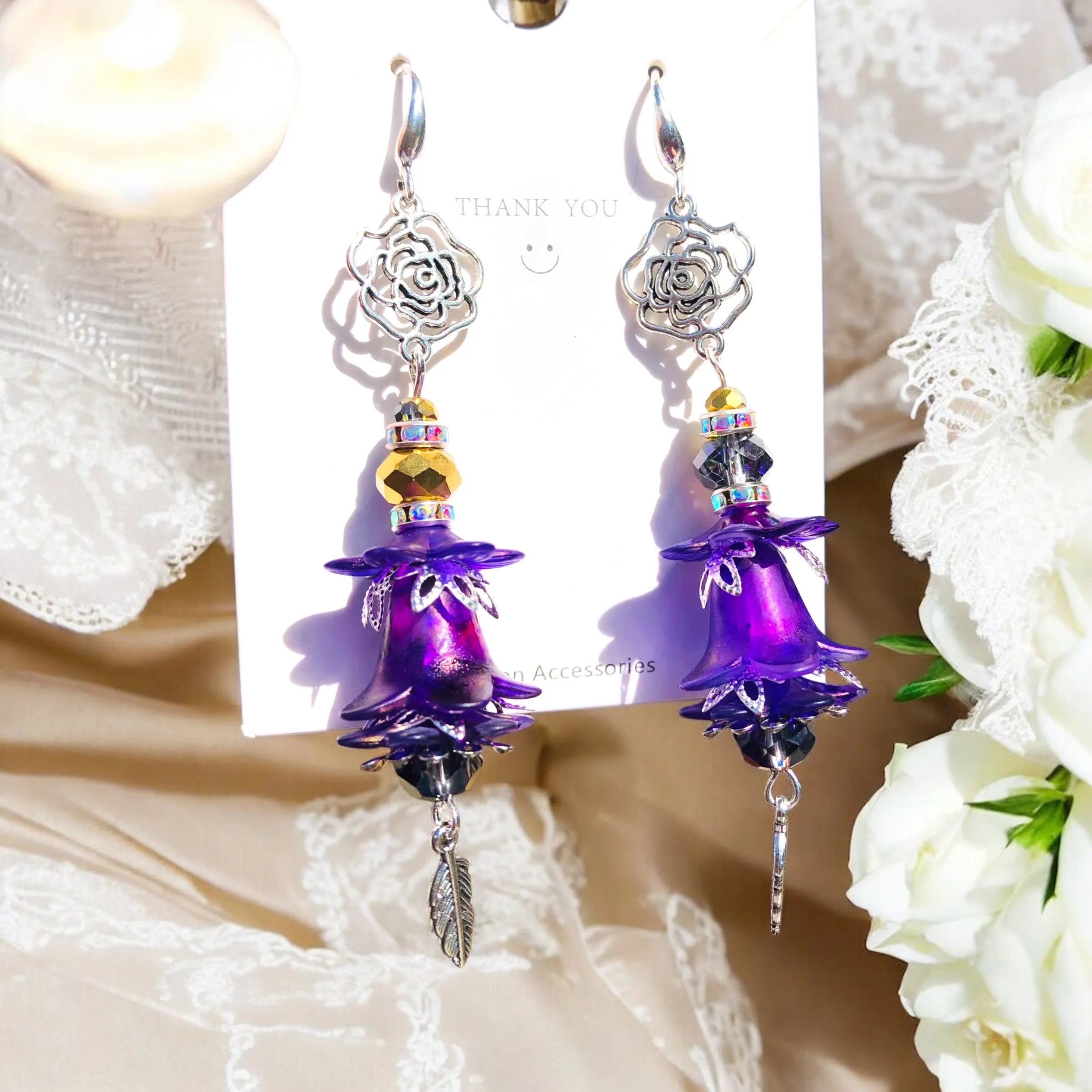 Purple Plum Rose Bohemian Bloom Earrings