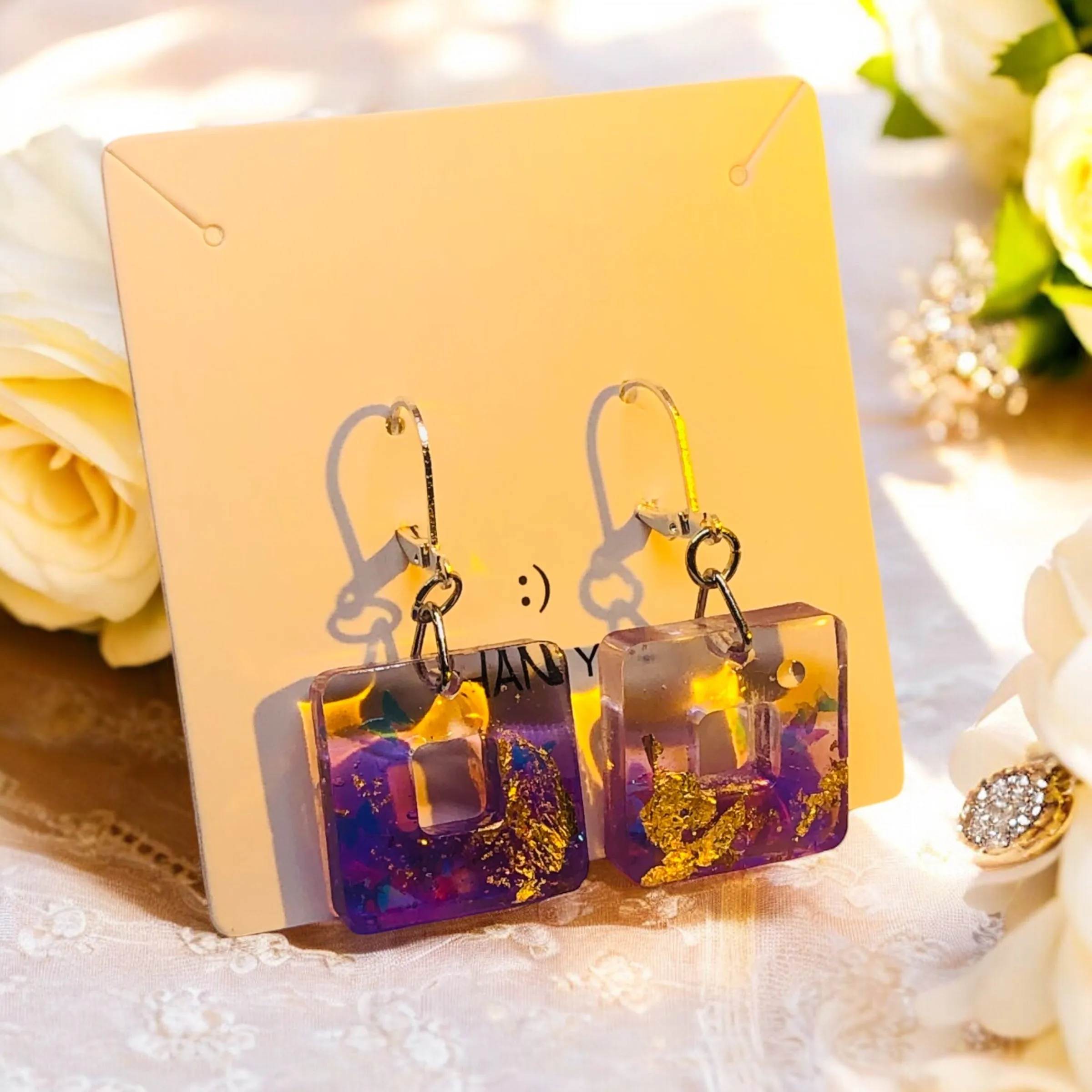 Purple Simple Elegance Resin Earrings with S29 Silver Huggies