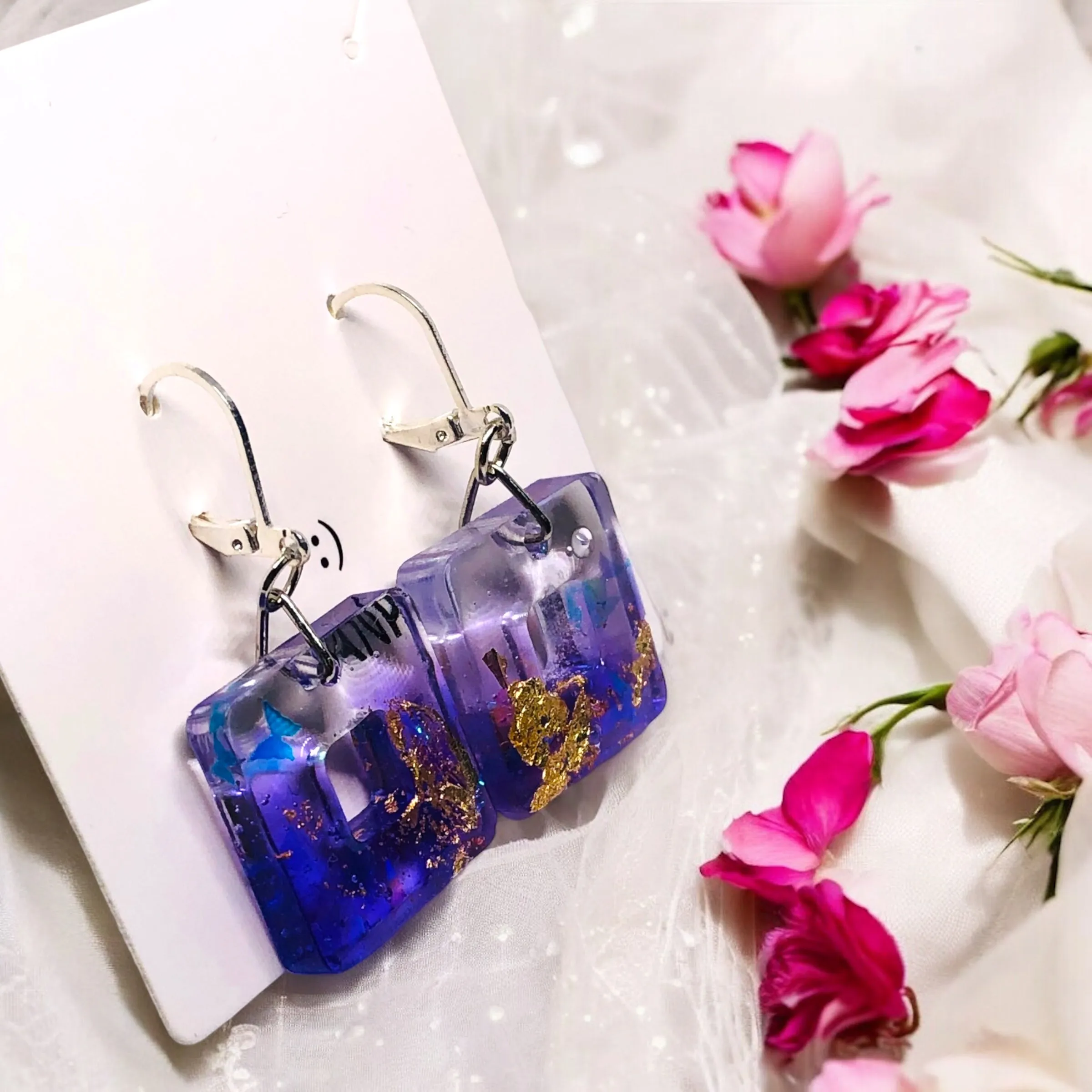Purple Simple Elegance Resin Earrings with S29 Silver Huggies