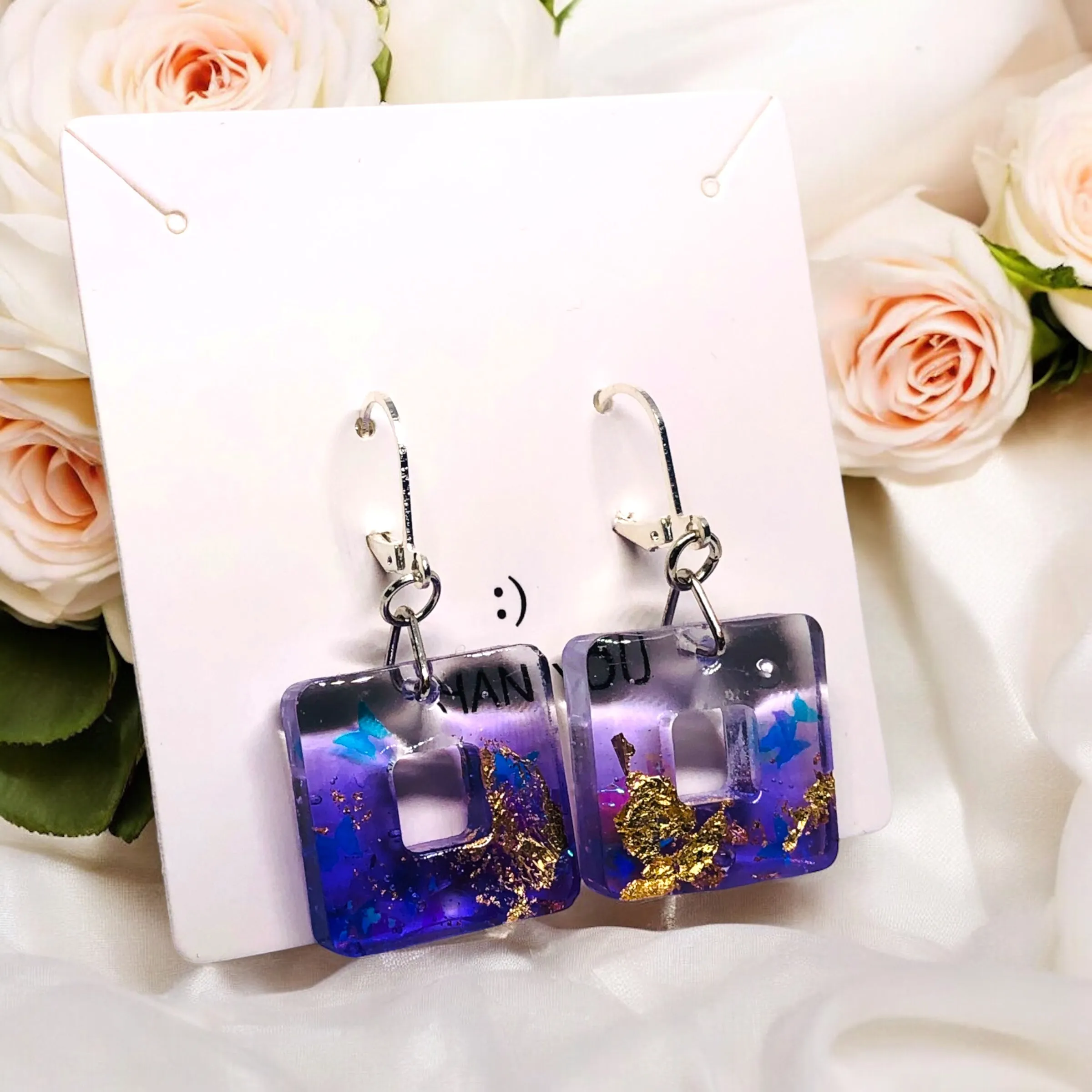 Purple Simple Elegance Resin Earrings with S29 Silver Huggies