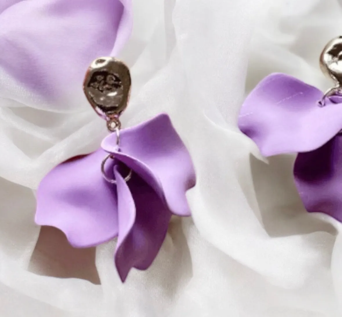Purple - Sweet purple flower earrings | dangle petals baroque earrings | unique silver with pearl floral earrings | bridal party wedding earrings