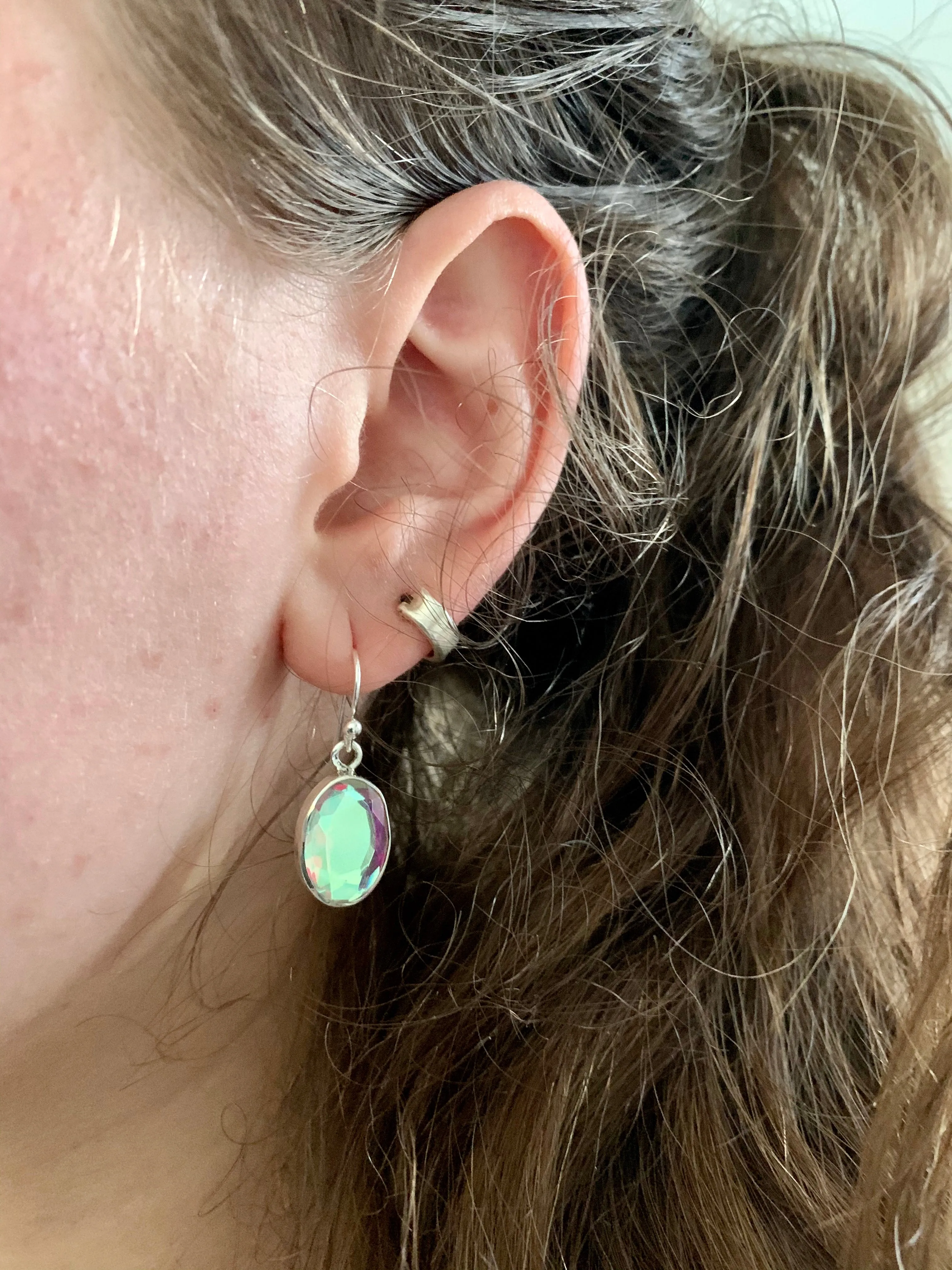 Rainbow Topaz Oval Akoni Earrings