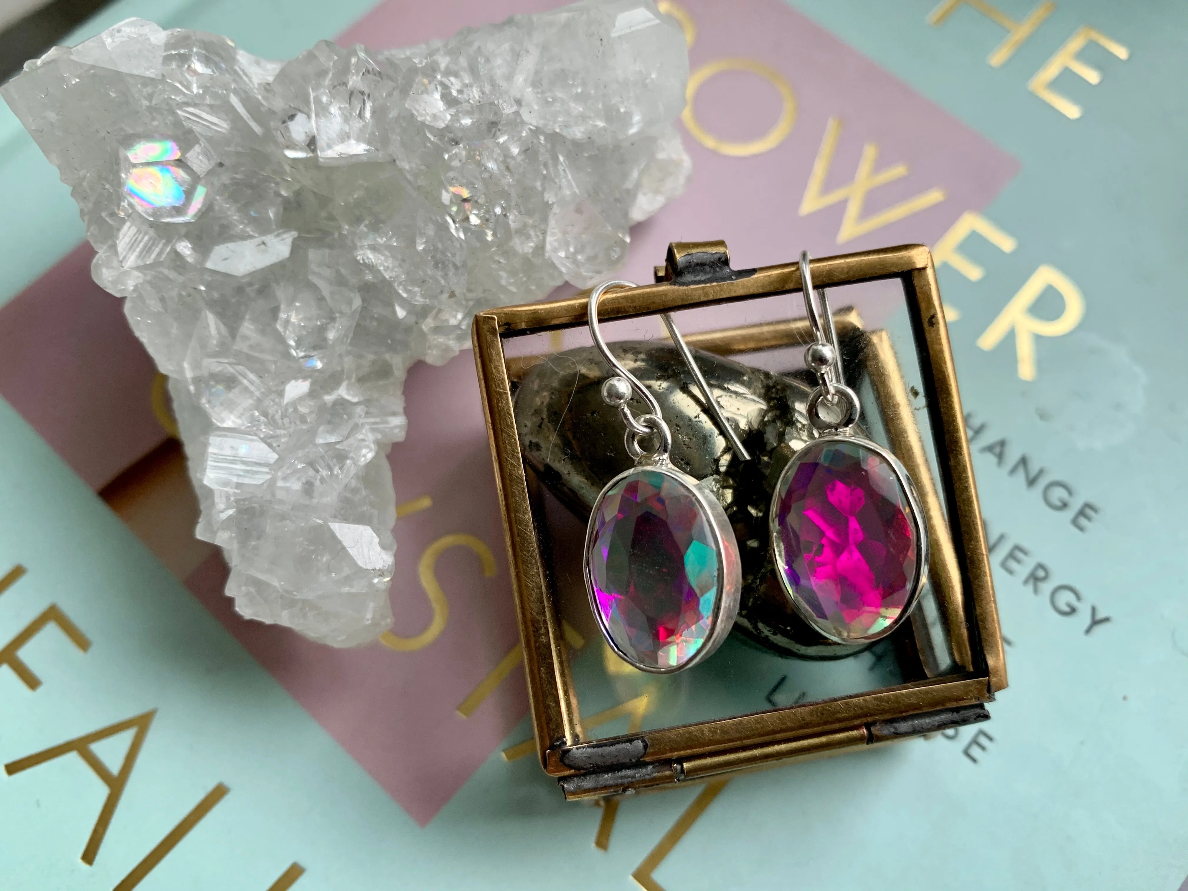 Rainbow Topaz Oval Akoni Earrings
