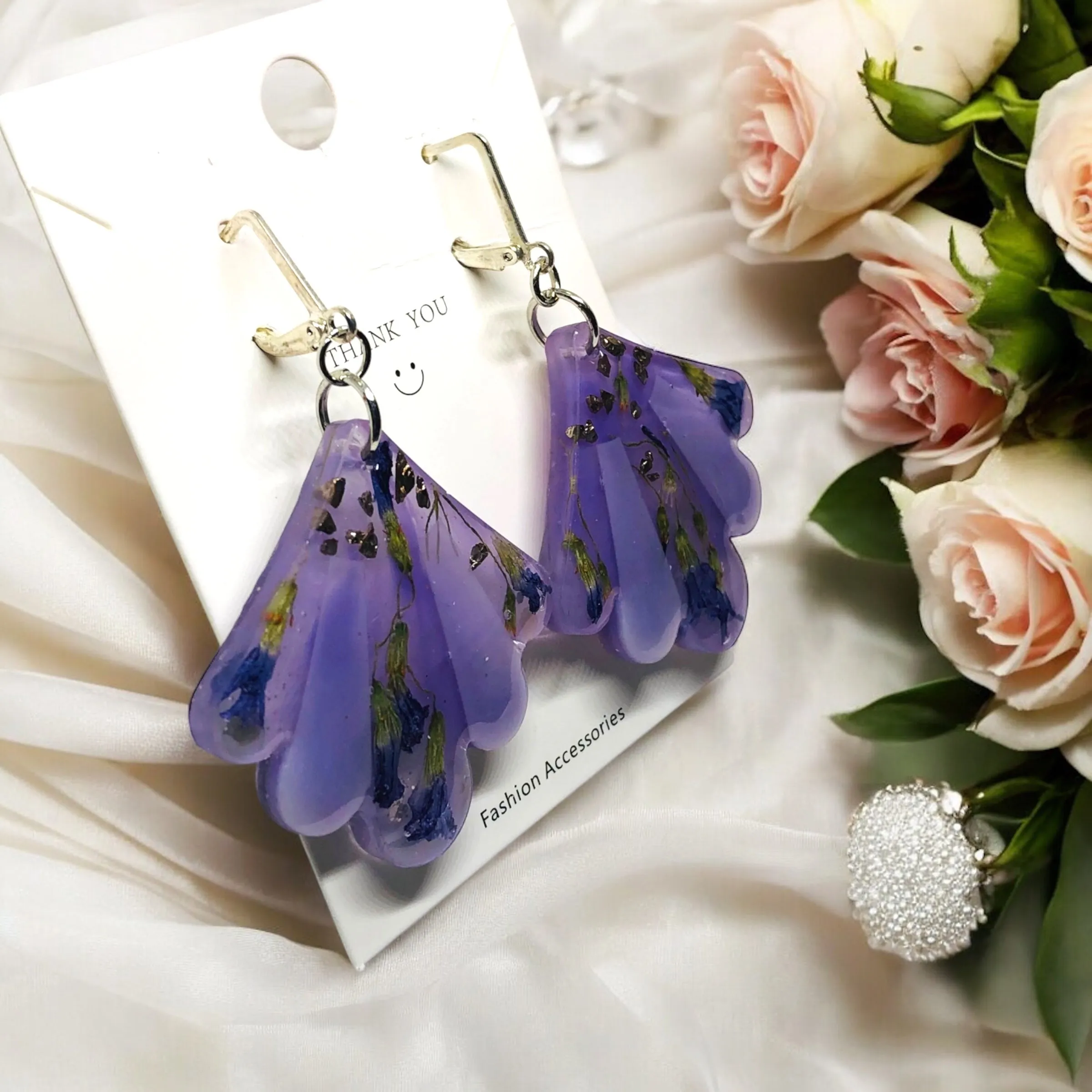 Real Flower Resin Bohemian Earrings