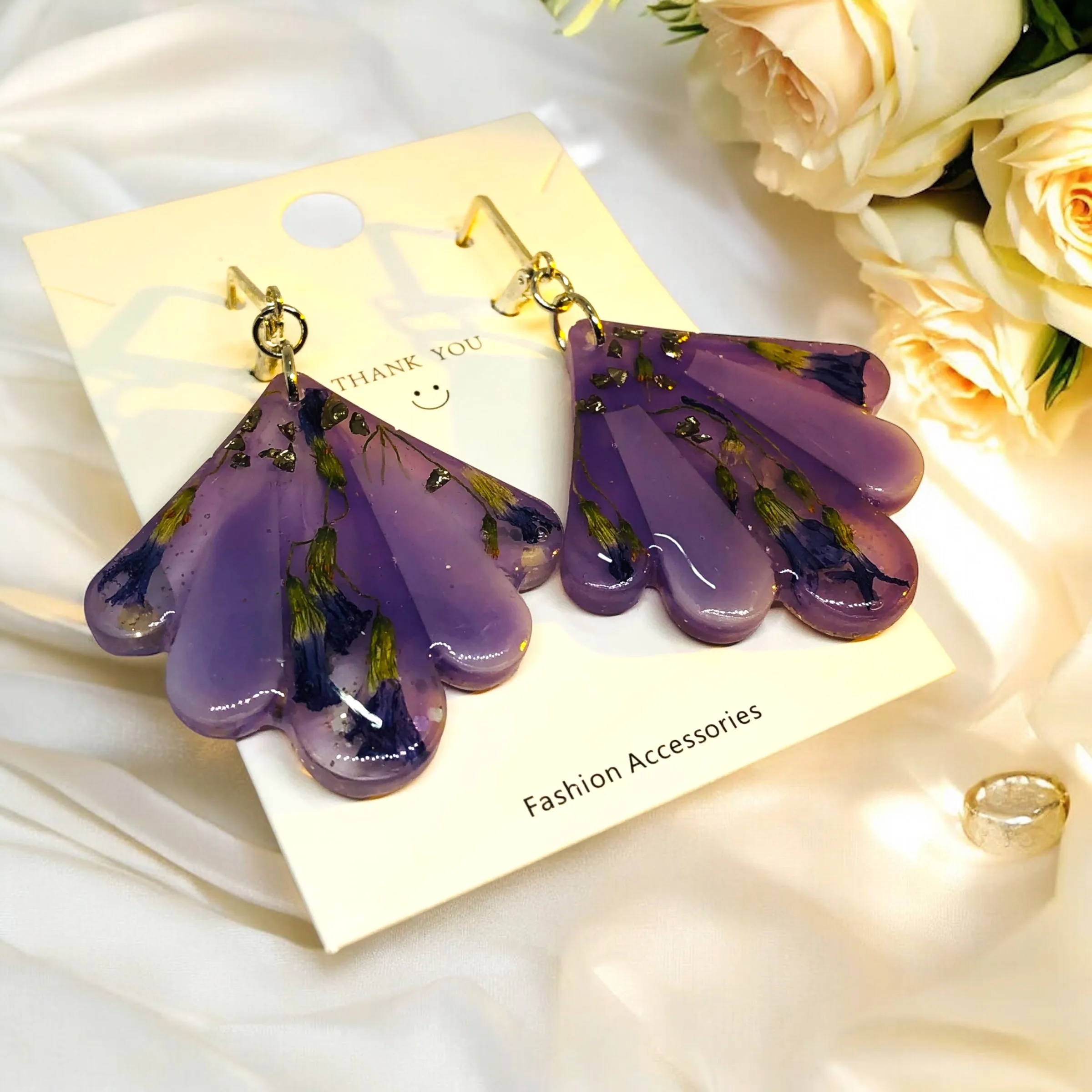 Real Flower Resin Bohemian Earrings