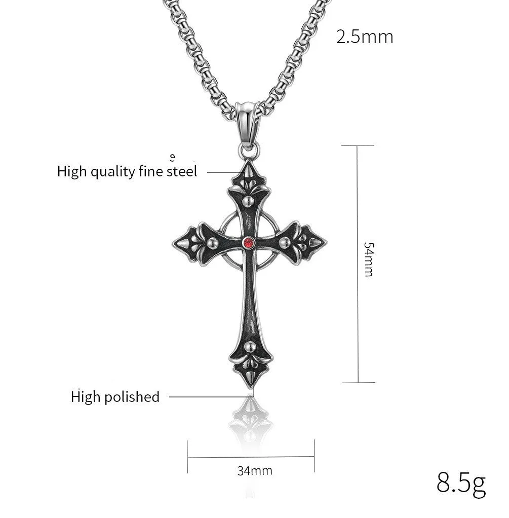 Red Crystal Cross - Gothic Pendant Necklace by The Nevermore