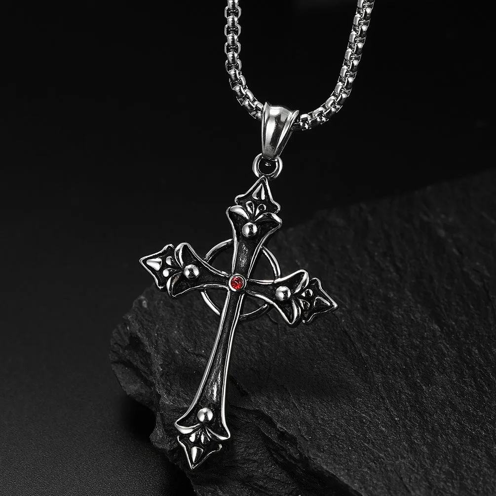 Red Crystal Cross - Gothic Pendant Necklace by The Nevermore