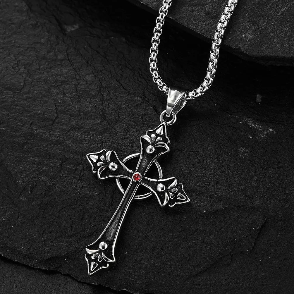 Red Crystal Cross - Gothic Pendant Necklace by The Nevermore