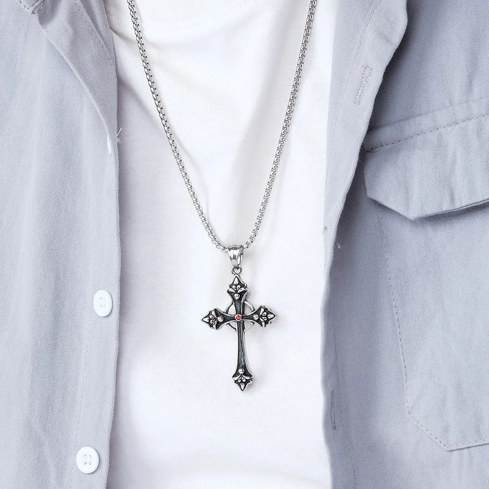 Red Crystal Cross - Gothic Pendant Necklace by The Nevermore