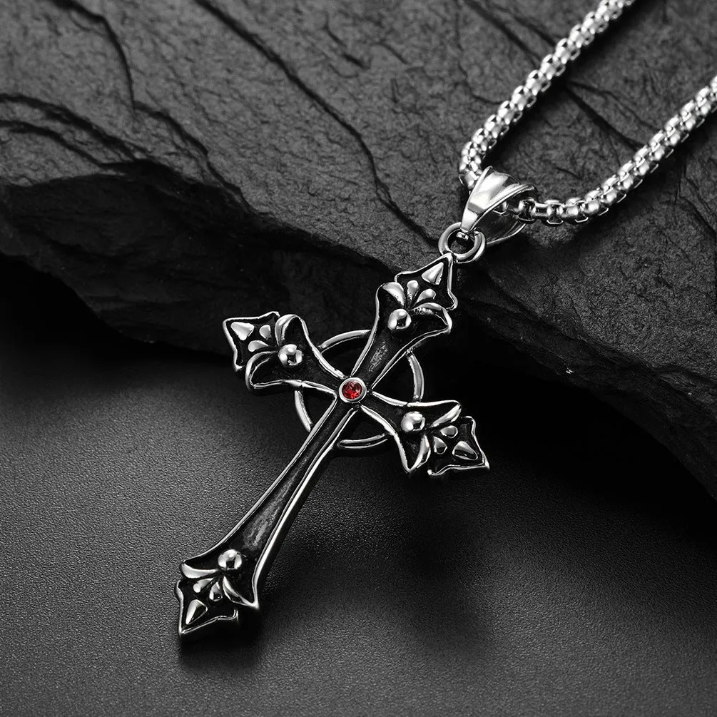 Red Crystal Cross - Gothic Pendant Necklace by The Nevermore