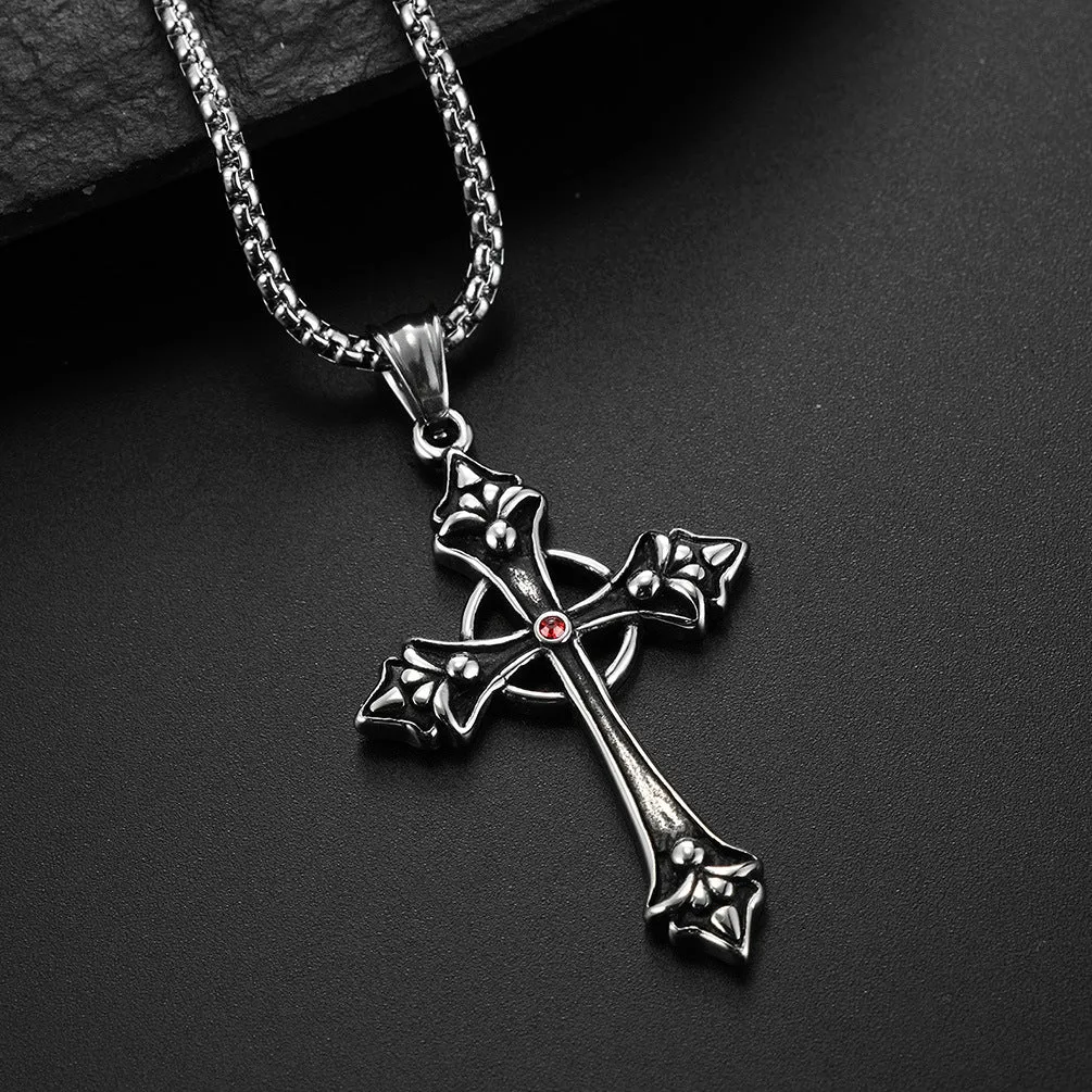 Red Crystal Cross - Gothic Pendant Necklace by The Nevermore