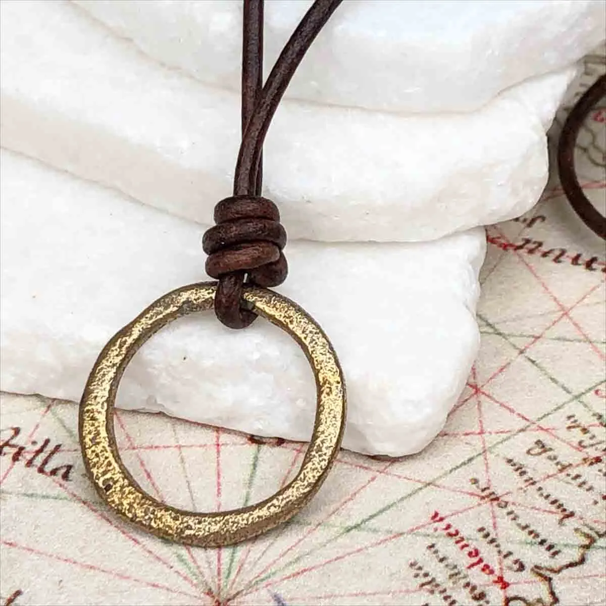 Red to Gold Bronze Celtic Ring Money Leather Necklace | Artifact #3393