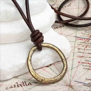 Red to Gold Bronze Celtic Ring Money Leather Necklace | Artifact #3393