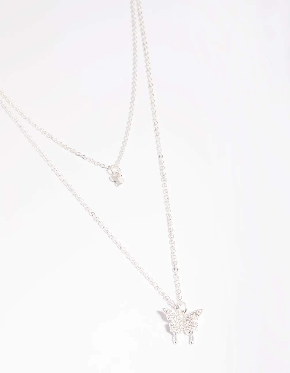 Rhodium Cubic Zirconia Butterfly Necklace