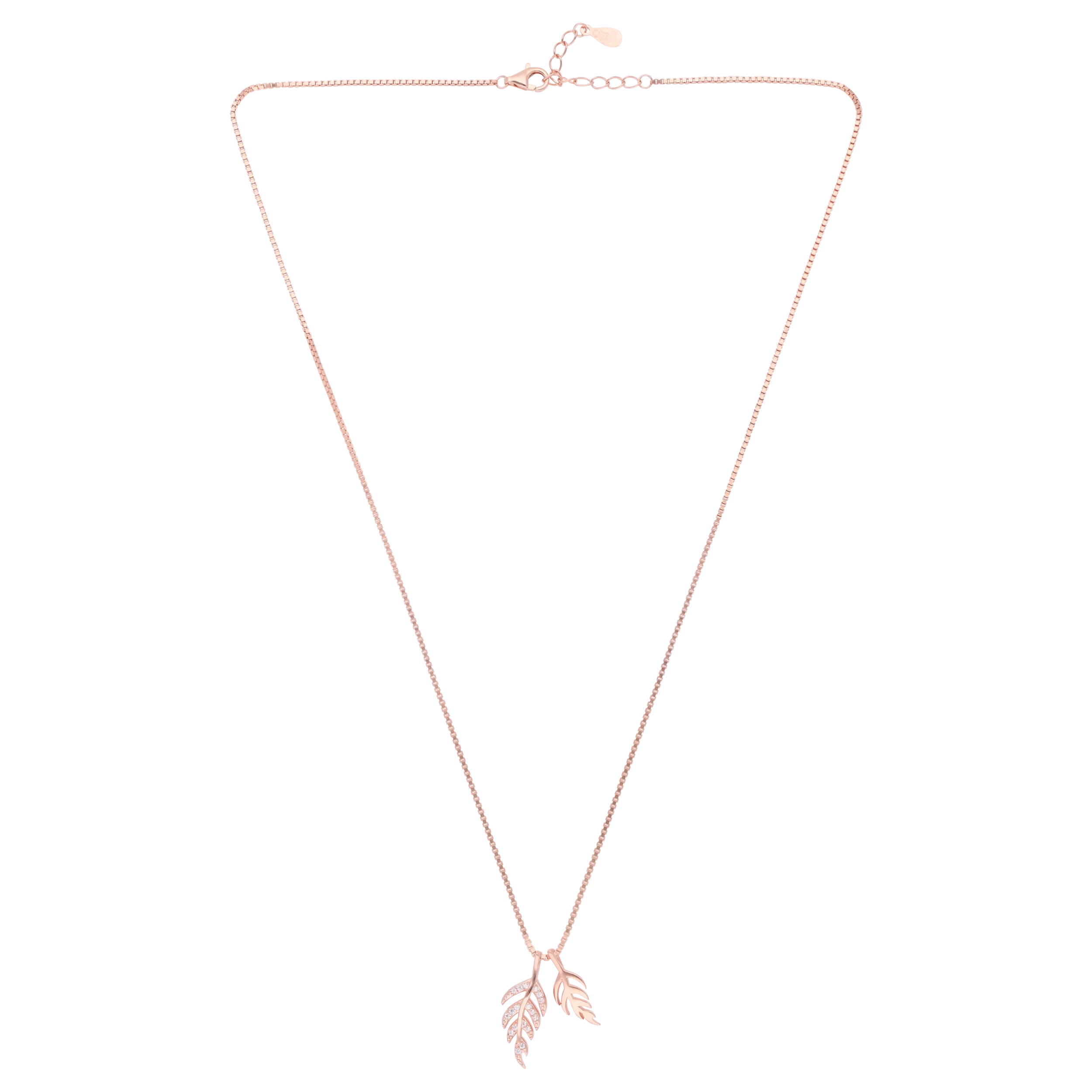 Rose Gold Sterling Silver Dual Leaf Pendant Necklace | SKU : 0021174148, 0021174155, 0021174162, 0021174179