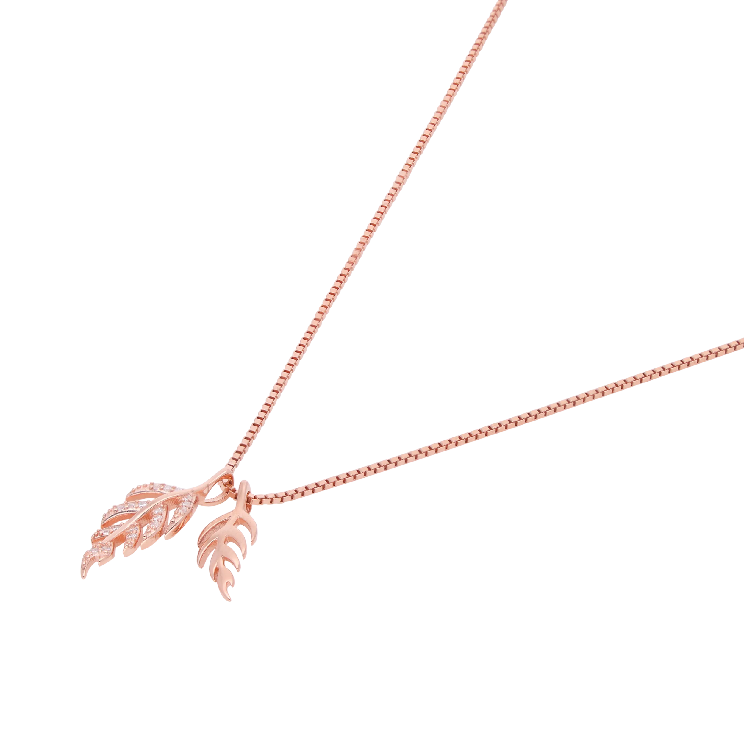 Rose Gold Sterling Silver Dual Leaf Pendant Necklace | SKU : 0021174148, 0021174155, 0021174162, 0021174179