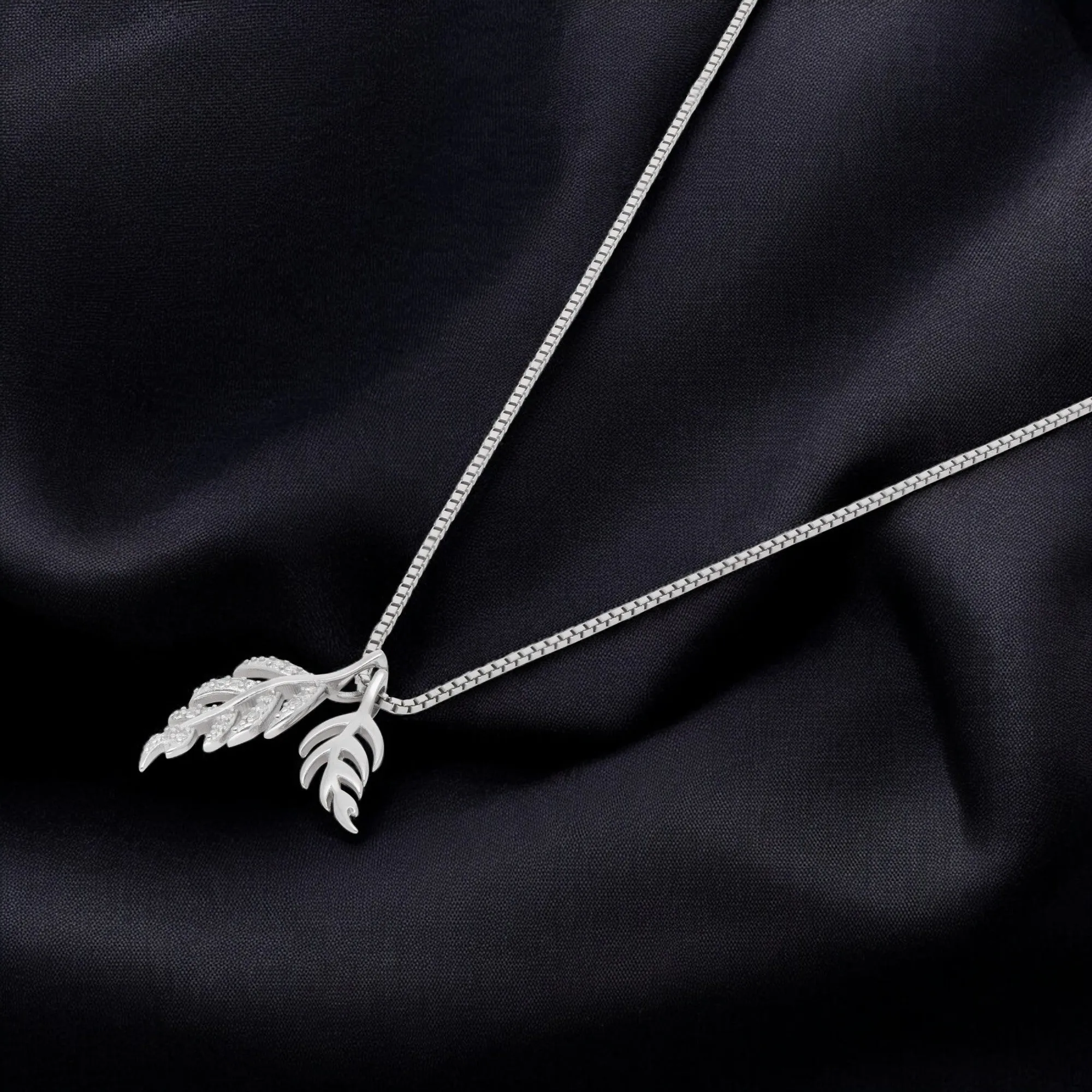 Rose Gold Sterling Silver Dual Leaf Pendant Necklace | SKU : 0021174148, 0021174155, 0021174162, 0021174179