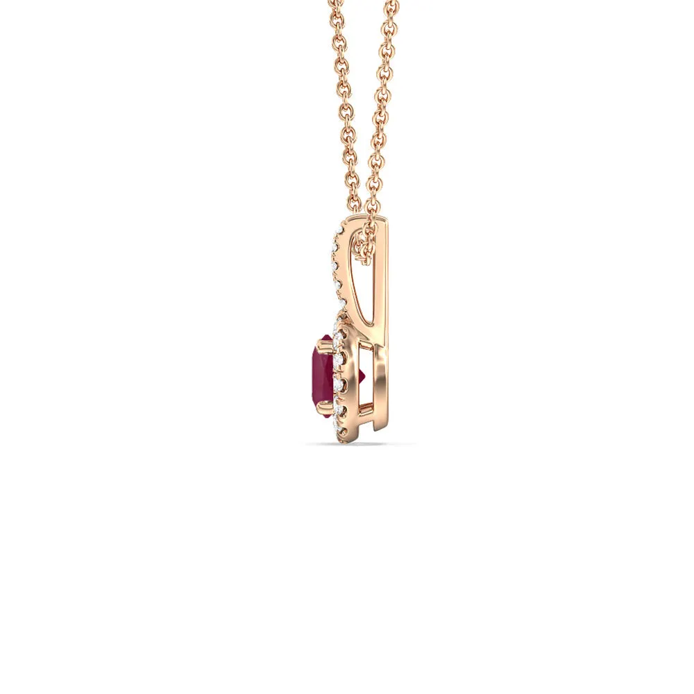 Round Ruby and Lab Diamond Classic Halo Pendant With Studded Split Bale