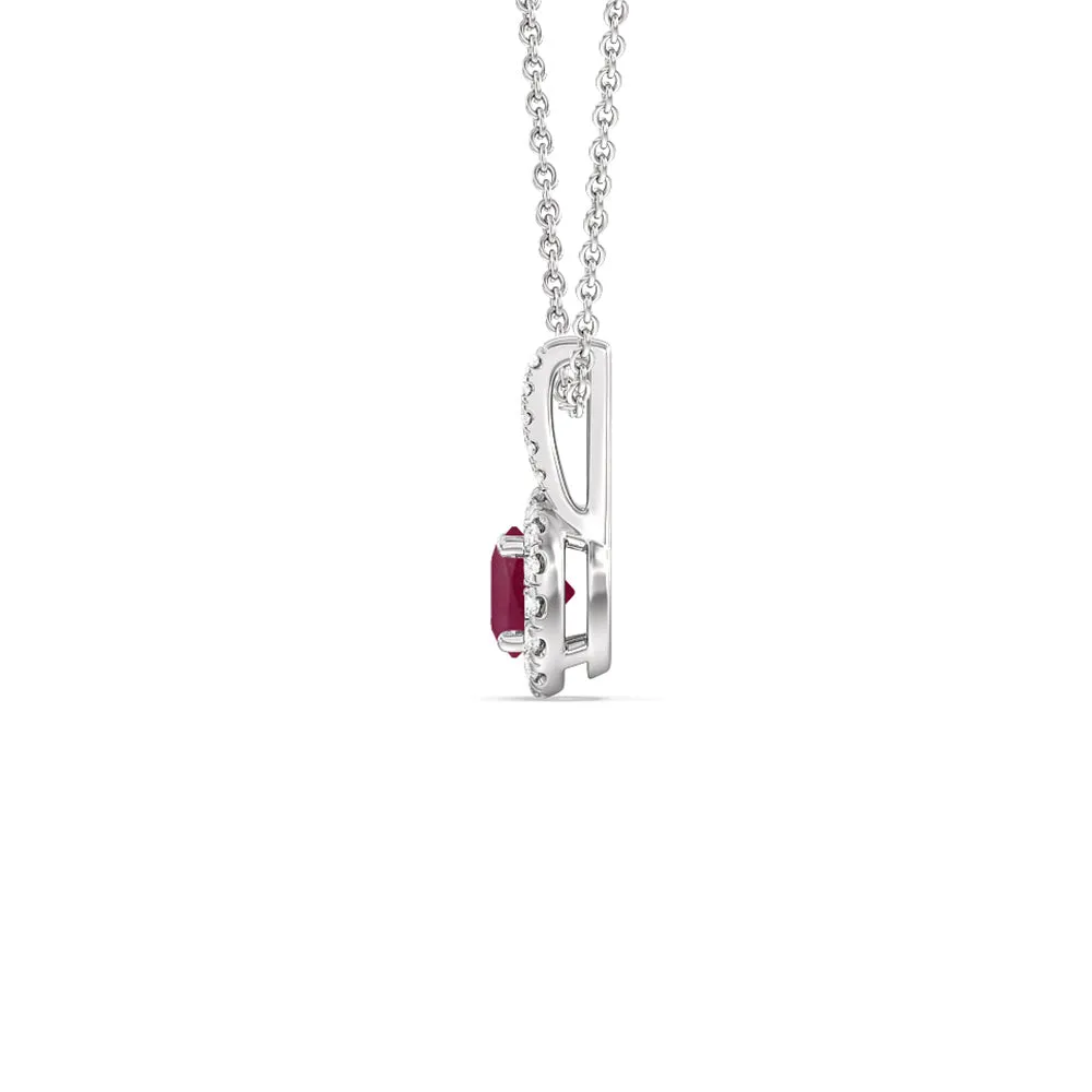 Round Ruby and Lab Diamond Classic Halo Pendant With Studded Split Bale