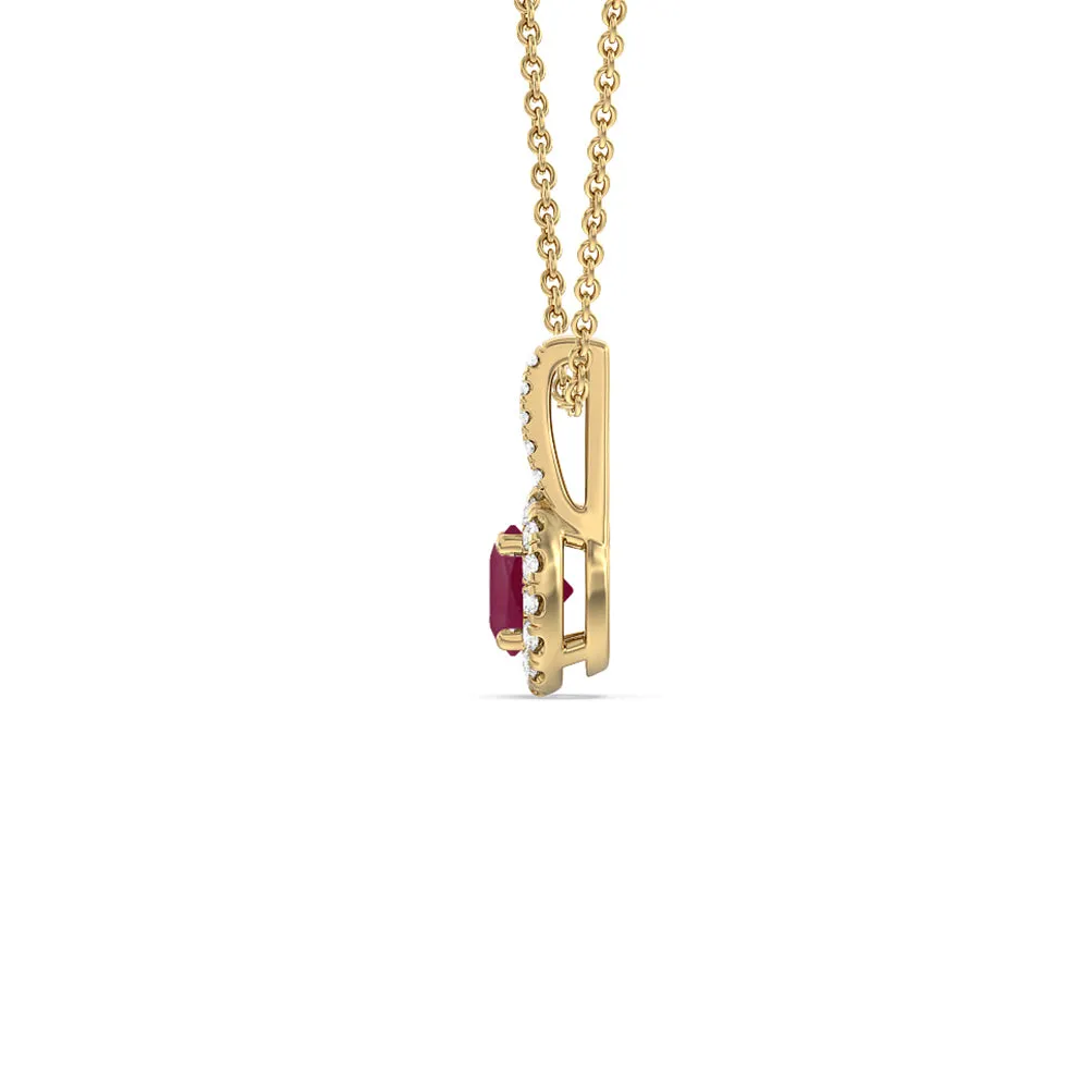 Round Ruby and Lab Diamond Classic Halo Pendant With Studded Split Bale