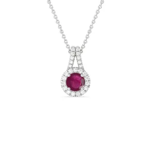 Round Ruby and Lab Diamond Classic Halo Pendant With Studded Split Bale