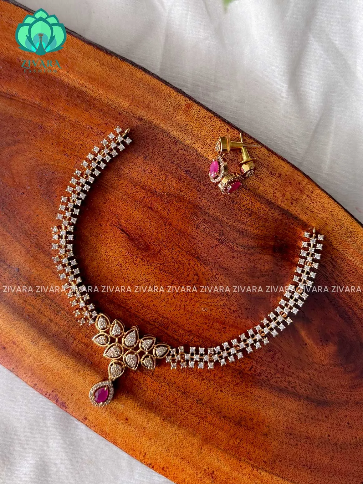 RUBY TEAR - WHITE STONE  - stylish and minimal elegant neckwear with earrings- Zivara Fashion