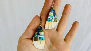 Santo Domingo Pueblo Shell & Stone Mosaic Earrings. Native American